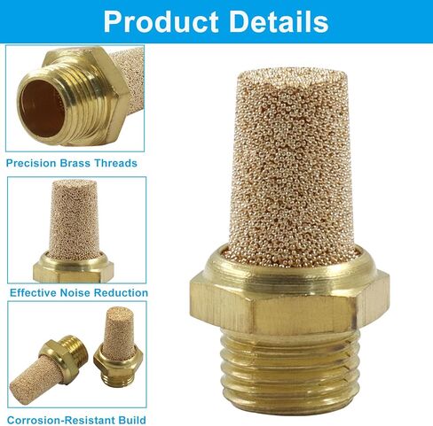 12 قطعة كاتم صوت هوائي، كاتم صوت عادم نحاسي G1/8، فلتر خيط ذكر، خط هواء متكلس مناسب للأنظمة الهوائية/الفنيين in Kuwait