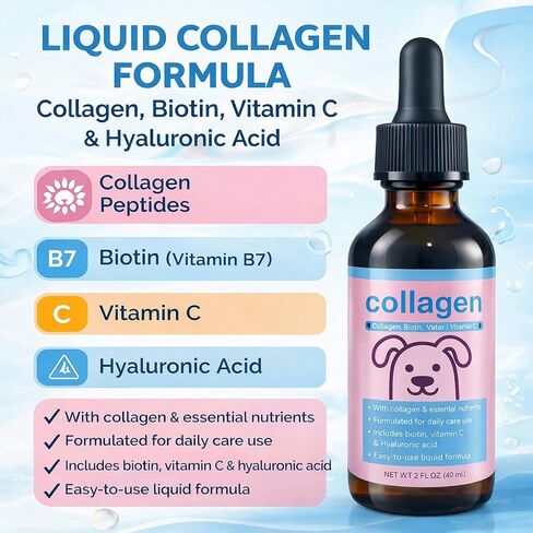 Liquid Collagen for Dogs & Cats – Grass-Fed Collagen Peptides with Biotin, Vitamin C & Hyaluronic Acid, Supports Skin & Coat Health in Saudi Arabia