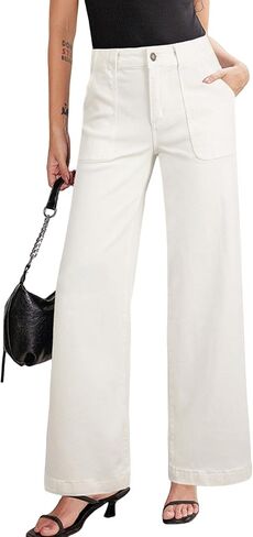 Sidefeel Womens Wide Leg Jeans High Waisted Stretchy Straight Leg Baggy Denim Pants with Pockets in Saudi Arabia
