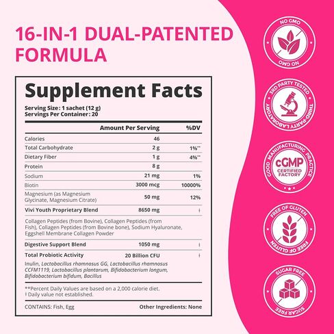 Collagen Powder for Women, Collagen Peptides Powder with Probiotics, Prebiotic Collagen Protein for Skin, Hair, Bone & Joint | 16-in-1 Sugar-Free Formula, Unflavored in Saudi Arabia