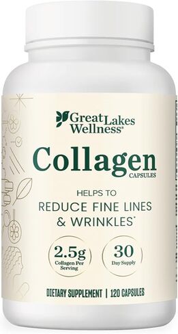 حبوب الببتيدات الكولاجينية من Great Lakes Wellness - تدعم الشعر والبشرة والأظافر والمفاصل والهضم - متحللة، غير معدلة وراثيًا، كيتو وكوشير، أنواع الكولاجين VERISOL I & III لأقصى قدر من الامتصاص (120 كبسولة) in Saudi Arabia