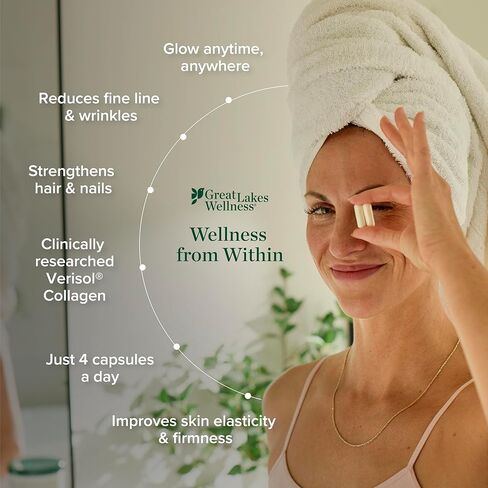 حبوب الببتيدات الكولاجينية من Great Lakes Wellness - تدعم الشعر والبشرة والأظافر والمفاصل والهضم - متحللة، غير معدلة وراثيًا، كيتو وكوشير، أنواع الكولاجين VERISOL I & III لأقصى قدر من الامتصاص (120 كبسولة) in Saudi Arabia