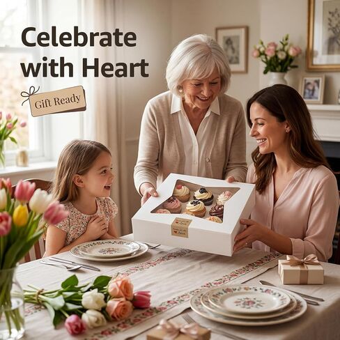 24 علبة فطائر، 10 × 10 × 2.5 بوصة صناديق مخبز مع نافذة، صناديق بسكويت منبثقة تلقائيًا للفراولة المغطاة بالشوكولاتة والفطائر والمعجنات والكعك والدونات والحلوى والمكافآت in Kuwait