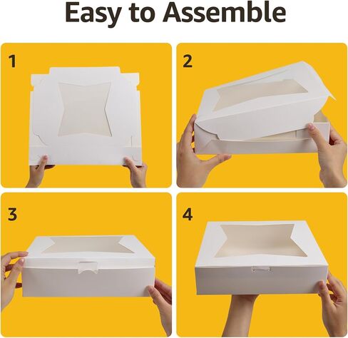 24 علبة فطائر، 10 × 10 × 2.5 بوصة صناديق مخبز مع نافذة، صناديق بسكويت منبثقة تلقائيًا للفراولة المغطاة بالشوكولاتة والفطائر والمعجنات والكعك والدونات والحلوى والمكافآت in Kuwait