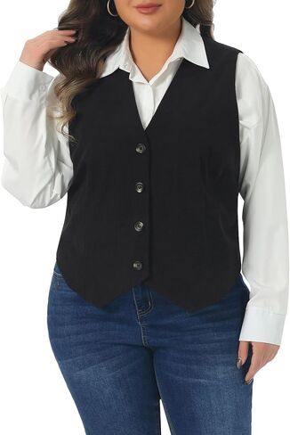Agnes Orinda Plus Size Women's Corduroy Suit Vest Lined Waistcoat Blazer V Neck Sleeveless Vest Jacket Outerwear Work in Saudi Arabia