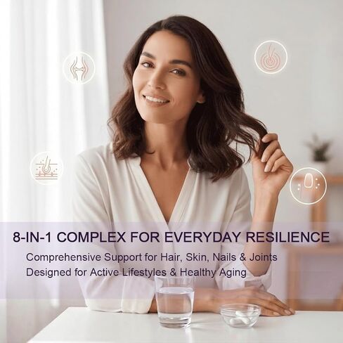 كبسولات لومين متعددة الكولاجين - أنواع ببتيدات البروتين المتحللة الأول والثاني والثالث والخامس والعاشر للشعر والبشرة والأظافر ودعم المفاصل - غير معدلة وراثيًا، وخالية من الغلوتين وسهلة البلع (120 كبسولة) in Kuwait