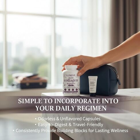 كبسولات لومين متعددة الكولاجين - أنواع ببتيدات البروتين المتحللة الأول والثاني والثالث والخامس والعاشر للشعر والبشرة والأظافر ودعم المفاصل - غير معدلة وراثيًا، وخالية من الغلوتين وسهلة البلع (120 كبسولة) in Kuwait