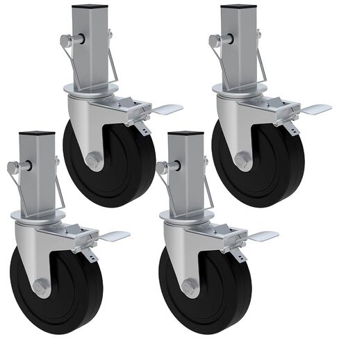 5 Inch Scaffolding Casters, Set of 4 Heavy Duty Baker Scaffold Wheels with Dual Locking Brakes, Rubber Casters Square 1-1/4" Stem Replacement for 6ft Baker Scaffold, 440LBS Capacity per Caster in Kuwait