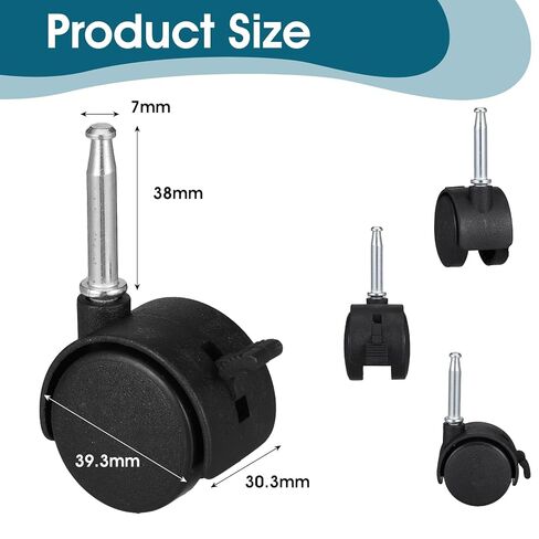 4pcs 1.5 Inch Swivel Caster Wheels Black Office Chair Wheels Replacement 360 Degree Rotatable Rollers Small Black Chair Casters Replacement for Furniture Desk Shelf Cabinet Table (7x38mm) in Saudi Arabia