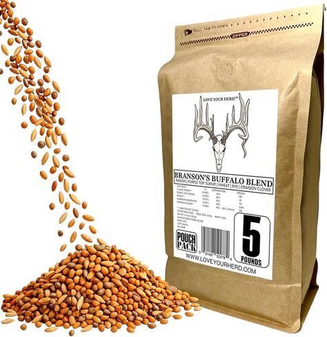 Branson’s Buffalo Blend, 12LB EcoPack, Whitetail Food Plot Seed for Deer, Turkey, Pheasant, Dove, Elk & Duck, Plant Seeds Grow Forage to Feed & Attract Wildlife to Hunting Plots, No Till in Kuwait