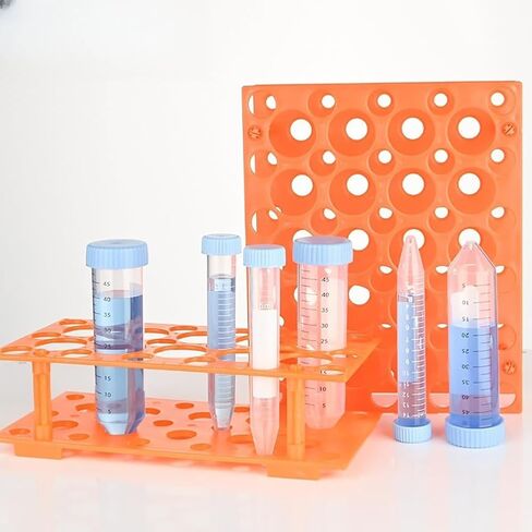 2 حزمة رف أنبوب اختبار، 28 حامل أنبوب الطرد المركزي جيدًا، رف حامل أنبوب اختبار المعمل قابل للفصل لـ 10 مل/15 مل/50 مل (أزرق، برتقالي) in Kuwait