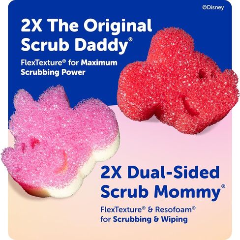 Scrub Daddy Mickey & Minnie Mouse Dish Sponges - Includes 2 Scrub Daddy Kitchen Sponges & 2 Scrub Mommy Dish Scrubbers - Dual-Sided, Odor-Resistant & Scratch-Free - Special Edition Set (4 Count) in Saudi Arabia