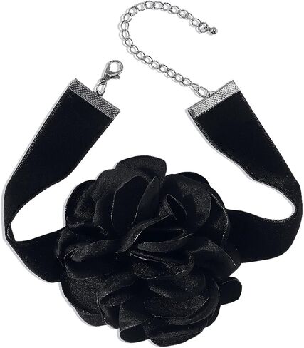 Black Choker Necklace for Women Velvet Big Flower Choker Necklace Camellia Rose Collar Necklaces for Women Spring Summer Flower Jewelry in Saudi Arabia