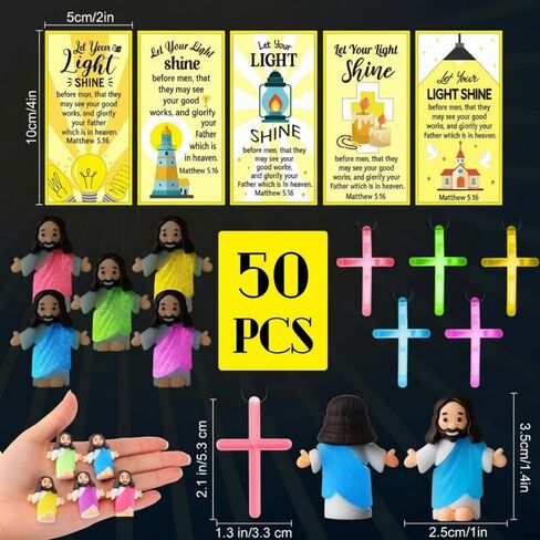 75 Pcs 25 Sets Glow in Dark Little Jesus Figurines Set Include Luminous Mini Jesus Figures Cross Necklaces Let Your Light Shine Cards Mini Pocket Statues for Sunday School Religious Gifts in Saudi Arabia