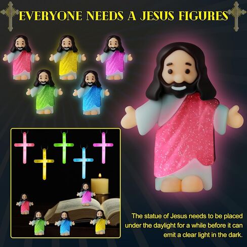 75 Pcs 25 Sets Glow in Dark Little Jesus Figurines Set Include Luminous Mini Jesus Figures Cross Necklaces Let Your Light Shine Cards Mini Pocket Statues for Sunday School Religious Gifts in Saudi Arabia