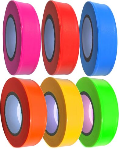 Flagging Tape Assorted Colors,Non-Adhesive Marking Survey Tape,6 Rolls Hi-Vis Plastic Ribbon Outdoor,Fade-Resistant for Surveyor Tree Hunting Trail Boundaries & Hazardous Areas Workplace(1" x600′) in Saudi Arabia