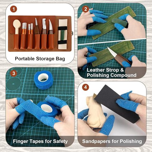 Wood Carving Kit, All-in-1 Wood Carving Tools with Vedio Tutorials & Template, Whittling Kit with Leather Storage Bag for Beginners and Enthusiasts in Kuwait