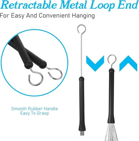 2 Pcs Retractable Drum Brushes - Percussion Wire Brushes with Rubber Handles - Stainless Steel Drum Accessories for Cajon Jazz Acoustic Rock Drums in Saudi Arabia