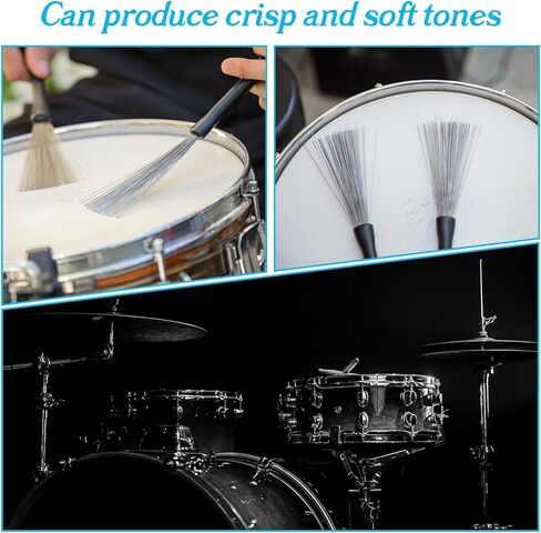 2 Pcs Retractable Drum Brushes - Percussion Wire Brushes with Rubber Handles - Stainless Steel Drum Accessories for Cajon Jazz Acoustic Rock Drums in Saudi Arabia