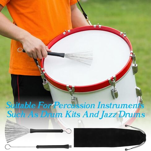 2 Pcs Retractable Drum Brushes - Percussion Wire Brushes with Rubber Handles - Stainless Steel Drum Accessories for Cajon Jazz Acoustic Rock Drums in Saudi Arabia