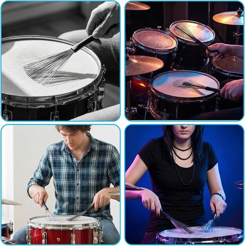 2 Pcs Retractable Drum Brushes - Percussion Wire Brushes with Rubber Handles - Stainless Steel Drum Accessories for Cajon Jazz Acoustic Rock Drums in Saudi Arabia