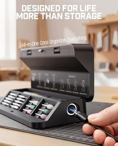 Fanttik F2 Master Kit أداة دوارة لاسلكية صغيرة، 5 سرعات، قلم نقش 25000 دورة في الدقيقة، 28 ملحقًا للتشطيب المطبوع ثلاثي الأبعاد، الصنفرة، التلميع، الحفر، النحت، الدقة DIY في علبة قلابة in Kuwait