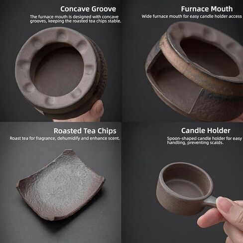 Zen Incense Burner Kit,Ceramic Aromatherapy Burner for Cedar Essential Oil Burner,Tea Light Teapot Warmer Candle Holder for Home Office Meditation Relaxation Decor in Kuwait