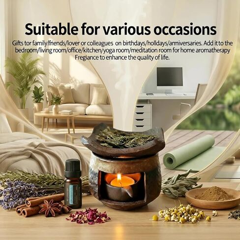 Zen Incense Burner Kit,Ceramic Aromatherapy Burner for Cedar Essential Oil Burner,Tea Light Teapot Warmer Candle Holder for Home Office Meditation Relaxation Decor in Kuwait