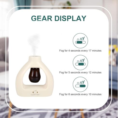 مجموعة ناشر الزيوت العطرية بدون ماء من HAPPTWS - ناشر لاسلكي 3 إعدادات مؤقت تعمل بالبطارية لغرفة النوم واليوجا والاستديو وغرفة الحيوانات الأليفة - أبيض حليبي in Kuwait