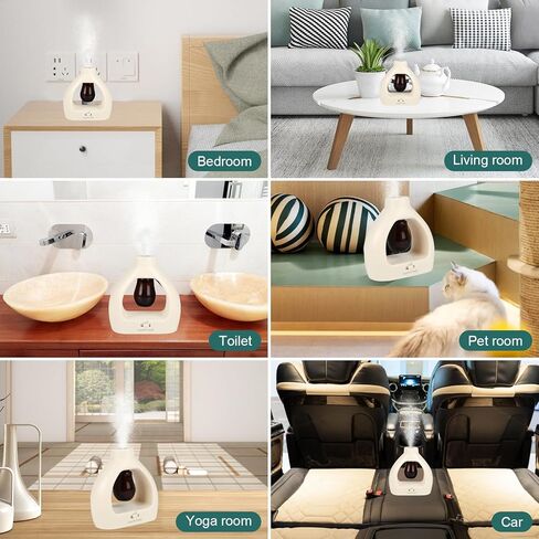 مجموعة ناشر الزيوت العطرية بدون ماء من HAPPTWS - ناشر لاسلكي 3 إعدادات مؤقت تعمل بالبطارية لغرفة النوم واليوجا والاستديو وغرفة الحيوانات الأليفة - أبيض حليبي in Kuwait