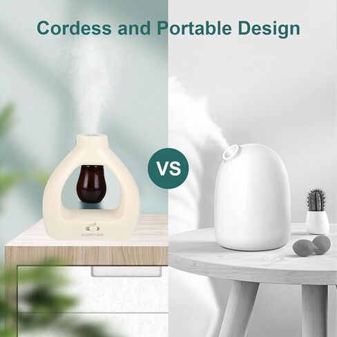مجموعة ناشر الزيوت العطرية بدون ماء من HAPPTWS - ناشر لاسلكي 3 إعدادات مؤقت تعمل بالبطارية لغرفة النوم واليوجا والاستديو وغرفة الحيوانات الأليفة - أبيض حليبي in Kuwait