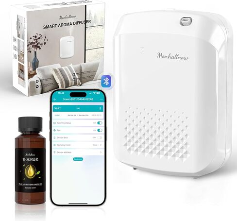 Waterless Essential Oil Diffuser, 2500 Sq Ft Coverage, Bluetooth App Control, No-Noise Wall Mounted Cold Air Scent Machine, 400ml Aromatherapy Diffuser for Home Hotel Office, Gift Idea, White in Saudi Arabia