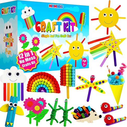 Mhmydis First Craft Kit for Kids - 12 in 1 no mess arts and crafts kit للأطفال الذين تتراوح أعمارهم بين 4-8 - لوازم طقم الحرف اليدوية - الهدايا للفتيات والفتيان 3 4 5 6 7 8 سنة in Kuwait
