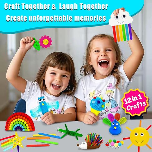 Mhmydis First Craft Kit for Kids - 12 in 1 no mess arts and crafts kit للأطفال الذين تتراوح أعمارهم بين 4-8 - لوازم طقم الحرف اليدوية - الهدايا للفتيات والفتيان 3 4 5 6 7 8 سنة in Kuwait