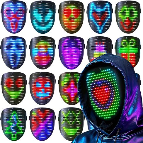 قناع الوجه LED من توي لايف مع التحكم بالإيماءات - أقنعة الهالوين الموسيقية المضيئة القابلة لإعادة الشحن للبالغين والأطفال، قناع تنكري متوهج قابل للتحويل للحفلات والكريسماس والحفلات الموسيقية in Saudi Arabia