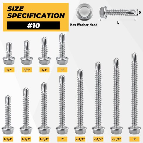 100-pack #10 x 1/2" Hex Washer Head Self Drilling Screws, Rust-Resistant 410 Stainless Steel Sheet Metal Screws, Includes Bit in Saudi Arabia