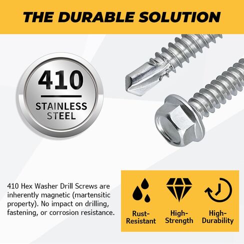 100-pack #10 x 1/2" Hex Washer Head Self Drilling Screws, Rust-Resistant 410 Stainless Steel Sheet Metal Screws, Includes Bit in Saudi Arabia