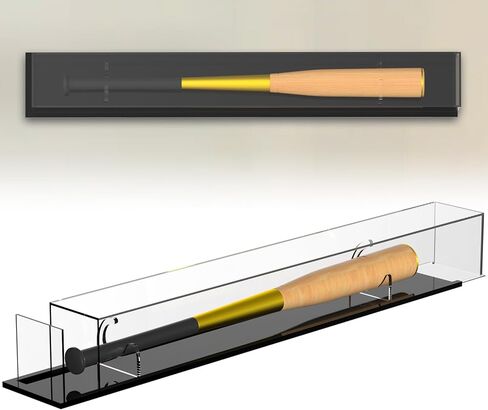 Baseball Bat Display Case, Black Acrylic Bat Display Case, UV Protection, Wall Mount or Tabletop Holder, Fits 36" Bats, Clear Collectible Case for Memorabilia, 39" x 5.9" in Kuwait