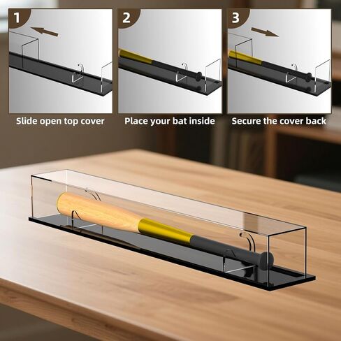 Baseball Bat Display Case, Black Acrylic Bat Display Case, UV Protection, Wall Mount or Tabletop Holder, Fits 36" Bats, Clear Collectible Case for Memorabilia, 39" x 5.9" in Kuwait
