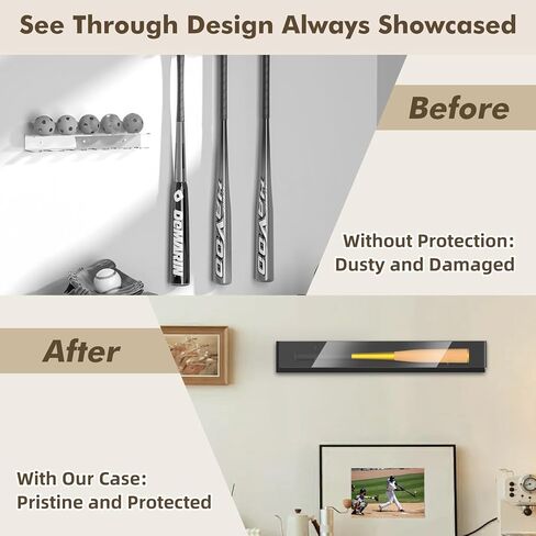 Baseball Bat Display Case, Black Acrylic Bat Display Case, UV Protection, Wall Mount or Tabletop Holder, Fits 36" Bats, Clear Collectible Case for Memorabilia, 39" x 5.9" in Kuwait