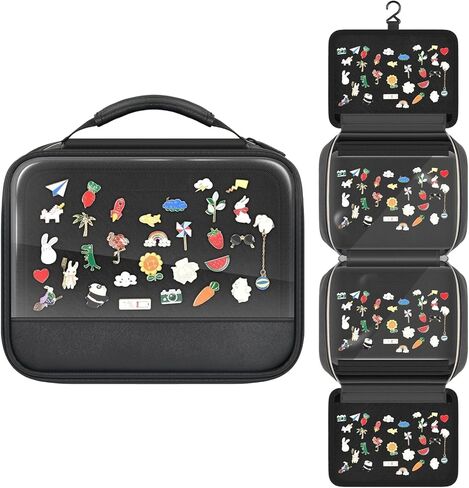 Enamel Pin Display Book with Zipper, Portable Pin Trading Bag for Collectors, 8-Page Felt Lapel Pin Holder with Anti-Scratch PVC Dividers & Clear Display Window, Great for Theme Park Travel in Kuwait