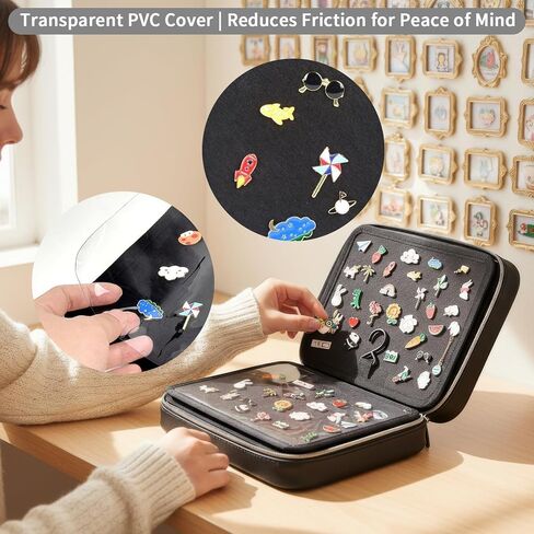 Enamel Pin Display Book with Zipper, Portable Pin Trading Bag for Collectors, 8-Page Felt Lapel Pin Holder with Anti-Scratch PVC Dividers & Clear Display Window, Great for Theme Park Travel in Kuwait