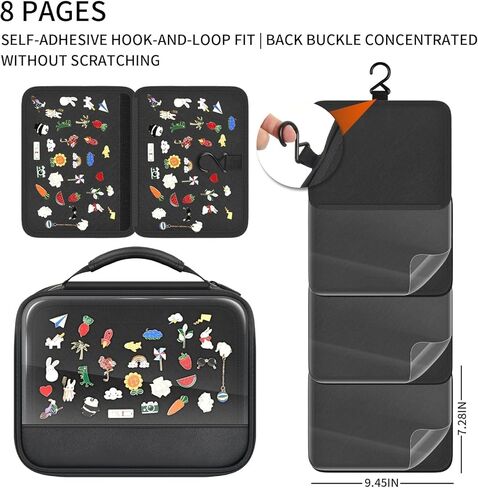 Enamel Pin Display Book with Zipper, Portable Pin Trading Bag for Collectors, 8-Page Felt Lapel Pin Holder with Anti-Scratch PVC Dividers & Clear Display Window, Great for Theme Park Travel in Kuwait