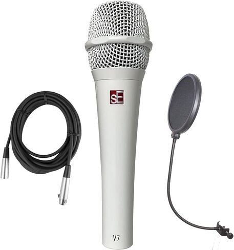 ميكروفون صوتي ديناميكي محمول باليد من Briskdrop sE Electronics V7 أبيض فائق القلب - حزمة مع مرشح بوب وكابل XLR in Saudi Arabia