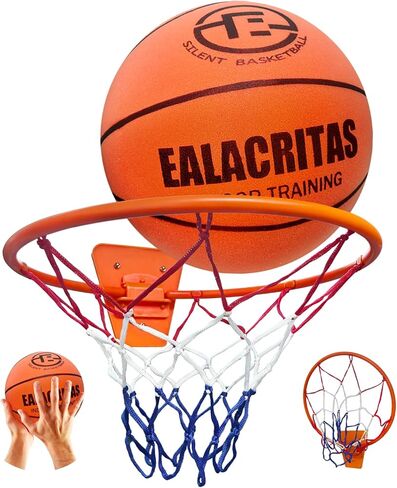 كرة السلة الصامتة (الحجم 7) + طوق كرة السلة الداخلي، رغوة ممتصة للضوضاء لممارسة المراوغة والرماية في الأماكن المغلقة (بدون ملصقات زخرفية) in Kuwait