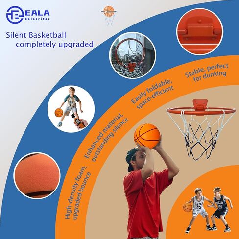 كرة السلة الصامتة (الحجم 7) + طوق كرة السلة الداخلي، رغوة ممتصة للضوضاء لممارسة المراوغة والرماية في الأماكن المغلقة (بدون ملصقات زخرفية) in Kuwait