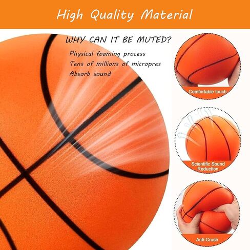 كرة السلة الصامتة (الحجم 7) + طوق كرة السلة الداخلي، رغوة ممتصة للضوضاء لممارسة المراوغة والرماية في الأماكن المغلقة (بدون ملصقات زخرفية) in Kuwait