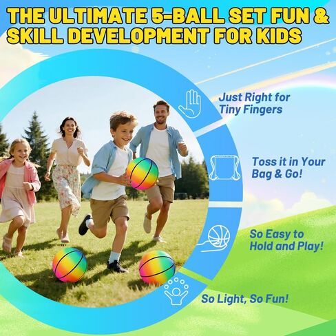 Mini Rainbow Sports Balls, 5PCS 6'' Inflatable Vinyl Playground Balls for Kids Toddlers, Colorful Rubber Bouncy Balls, Multi Colors Kick Balls Handball for Pool, Lawn, Indoor, Outdoor Play Toys in Saudi Arabia
