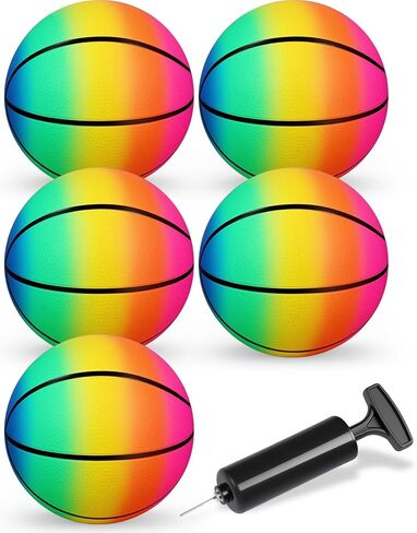 Mini Rainbow Sports Balls, 5PCS 6'' Inflatable Vinyl Playground Balls for Kids Toddlers, Colorful Rubber Bouncy Balls, Multi Colors Kick Balls Handball for Pool, Lawn, Indoor, Outdoor Play Toys in Saudi Arabia