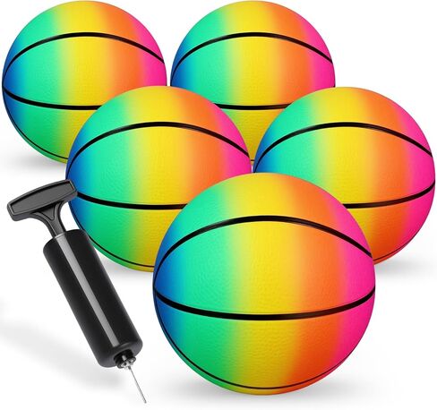 Mini Rainbow Sports Balls, 5PCS 6'' Inflatable Vinyl Playground Balls for Kids Toddlers, Colorful Rubber Bouncy Balls, Multi Colors Kick Balls Handball for Pool, Lawn, Indoor, Outdoor Play Toys in Saudi Arabia